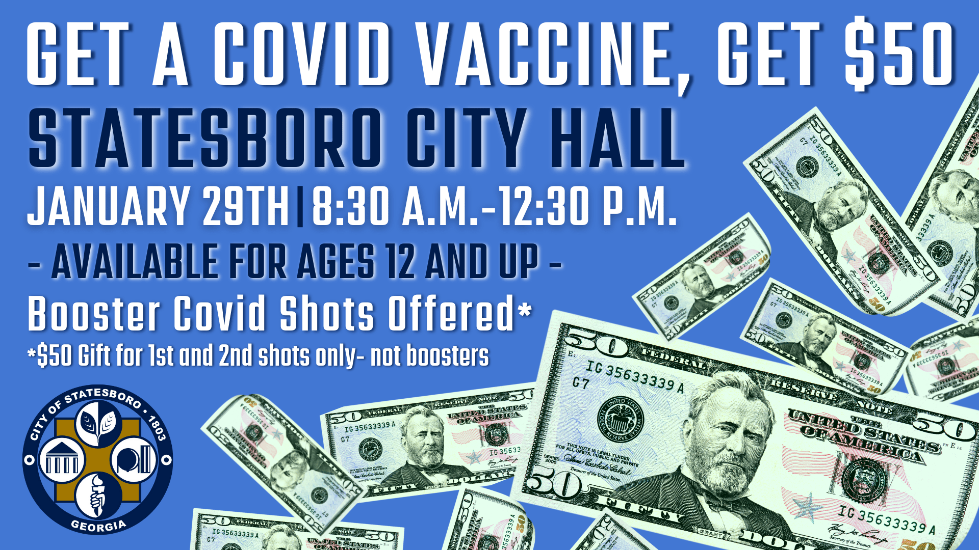 Get a COVID19 Vaccine, Get 50 City of Statesboro